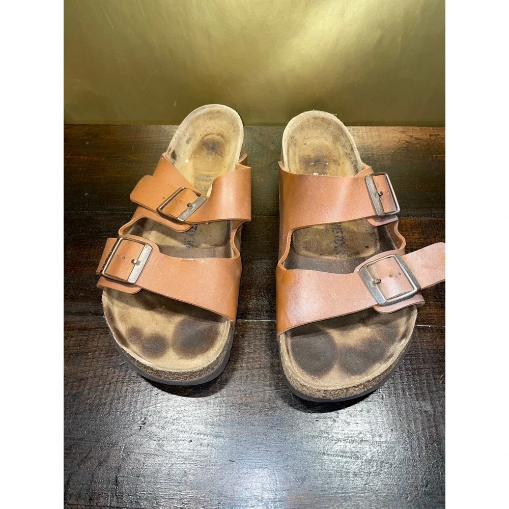 Birkenstock Arizona Tan‎ Leather Double Strap Sandals Men's Sz 43 EU 10-10.5